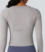 Top de sport yoga polaire col rond manches longues avec trous pouces