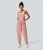 Salopette Casual Bretelles Ajustables Boutonnés Multiples Poches Plis et Tissu Gaufré