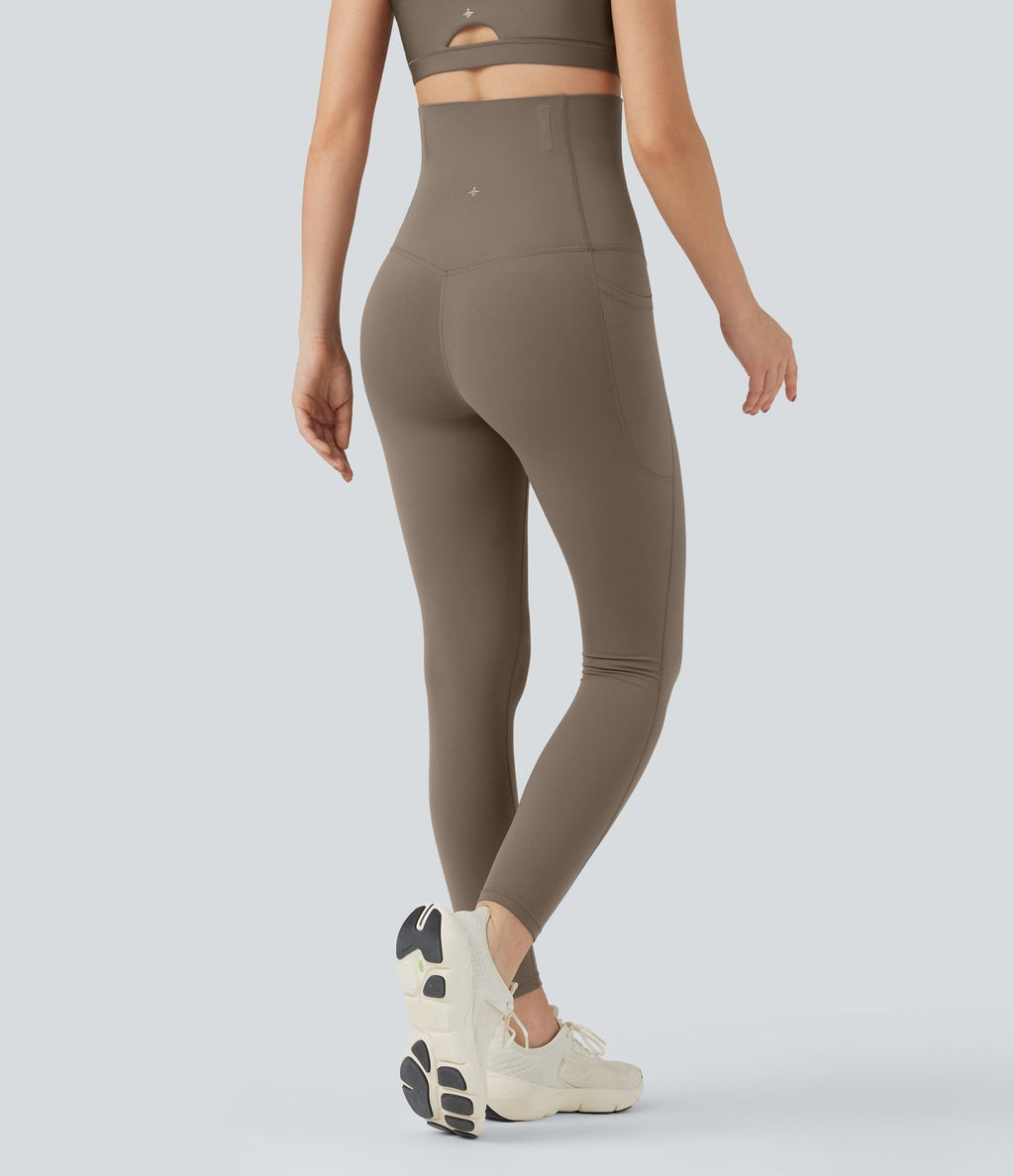 Pantalon large fluide décontracté gainant taille haute avec poches