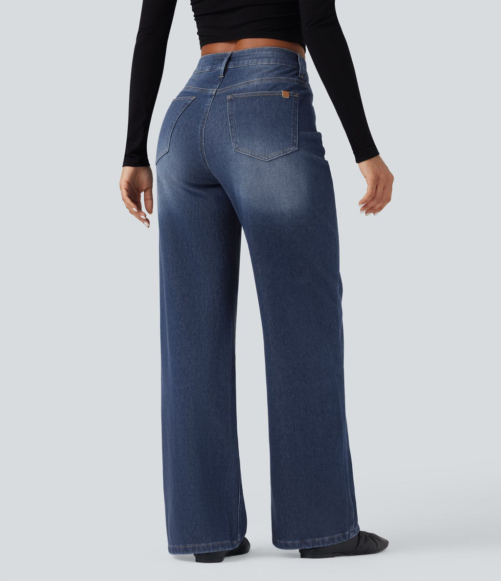 Jean baggy asymétrique Halara Flex™ taille haute effet délavé avec poches