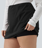 Jupe mini casual grande taille 2-en-1 en velours côtelé taille haute ligne A - Longueur plus longue