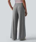 Pantalon casual large gainant taille haute à cordon de serrage avec poches