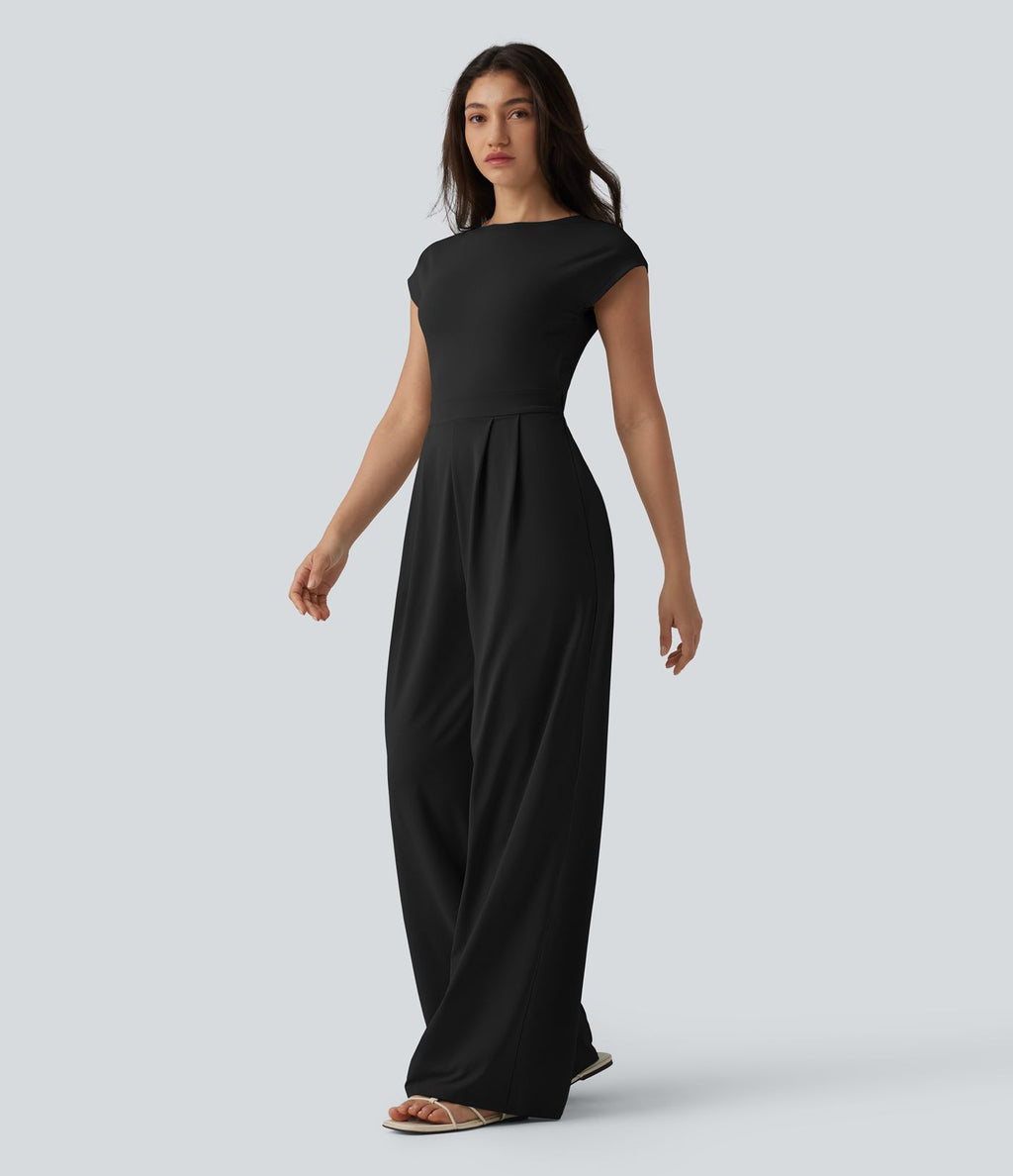 Combinaison casual dos ouvert torsadé avec soutien-gorge intégré et poches – Easy Peasy