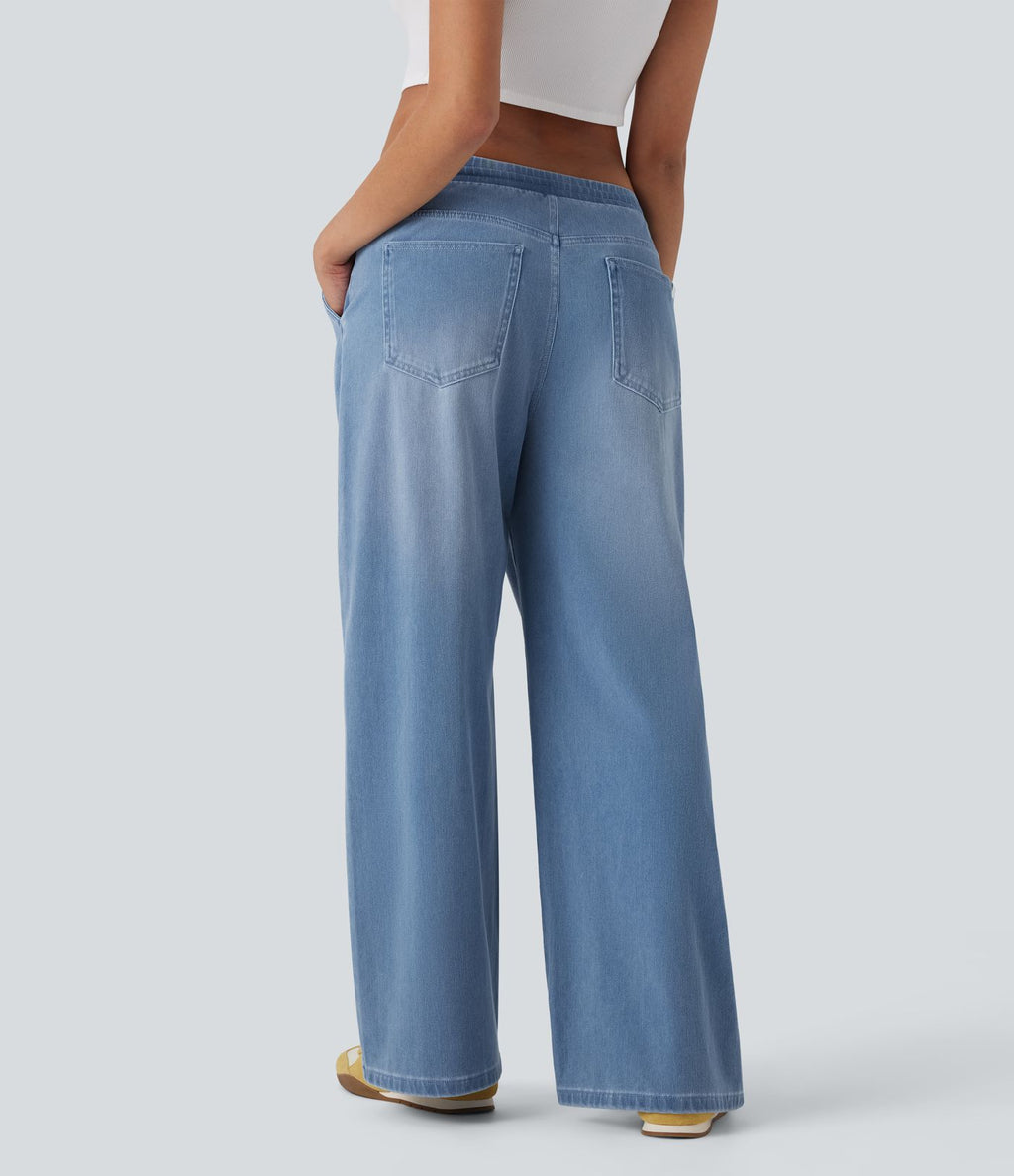 Jean ample en denim extensible à taille basse avec cordon Halara Flex™ avec multiples poches