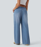 Jean ample en denim extensible à taille basse avec cordon Halara Flex™ avec multiples poches