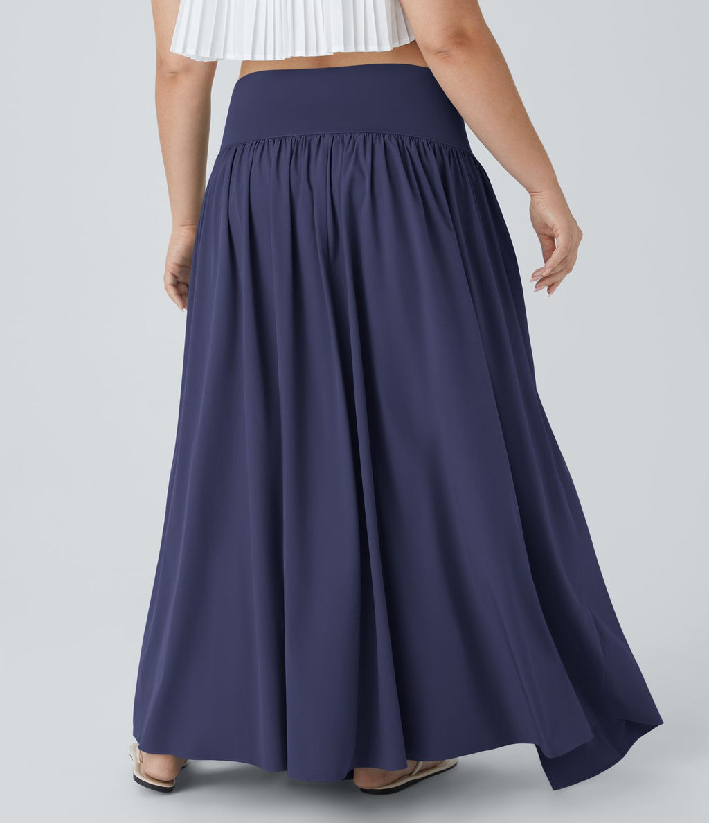 Breezeful™ Jupe Maxi Casual Grande Taille 2-en-1 à Taille Haute Plis et Fente à Séchage Rapide et Fluide