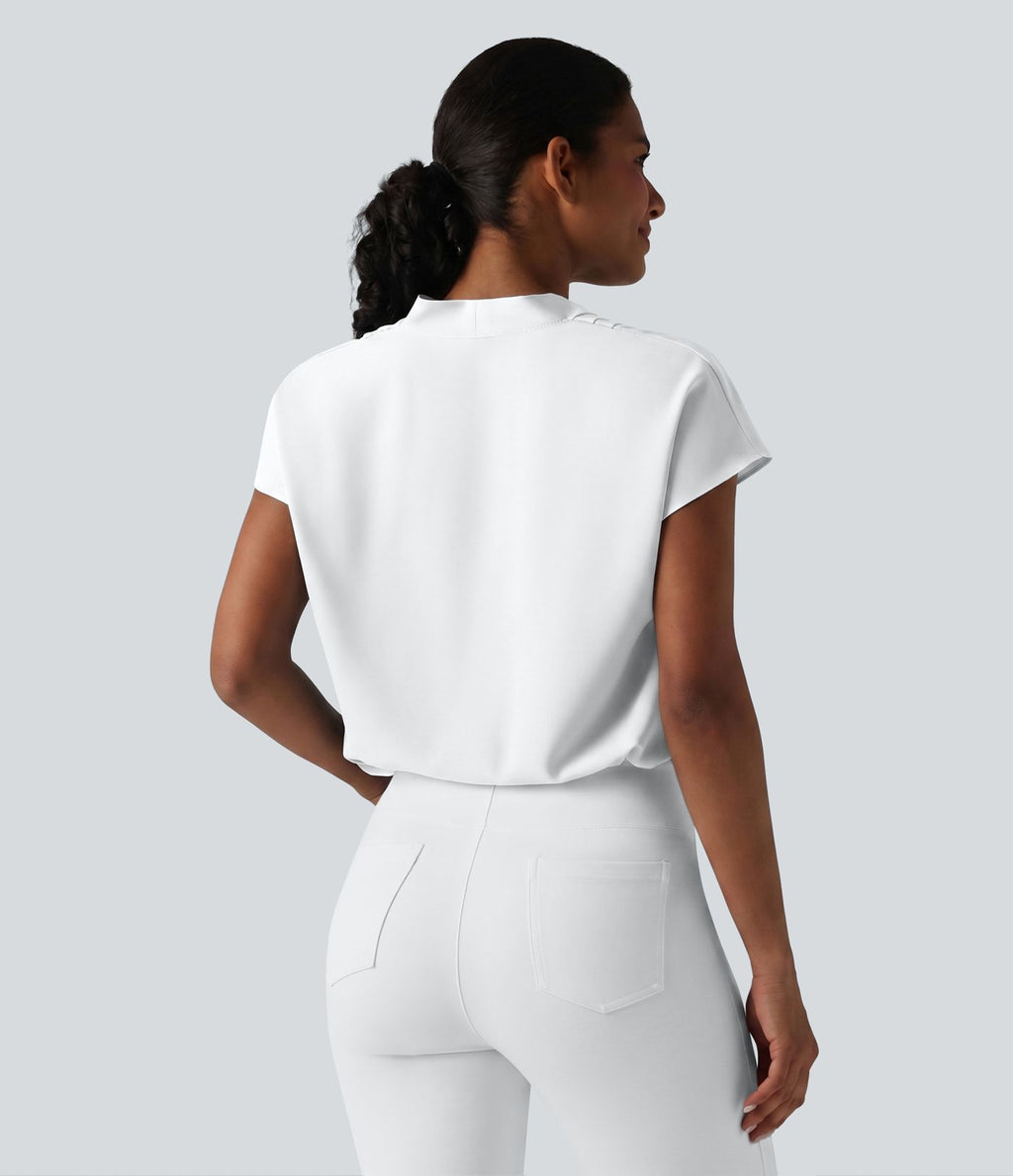 Blouse esprit bureau ample défroissage facile, col V et manches chauve-souris
