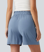 Short décontracté taille haute en lin stretch 12,5 cm avec poches