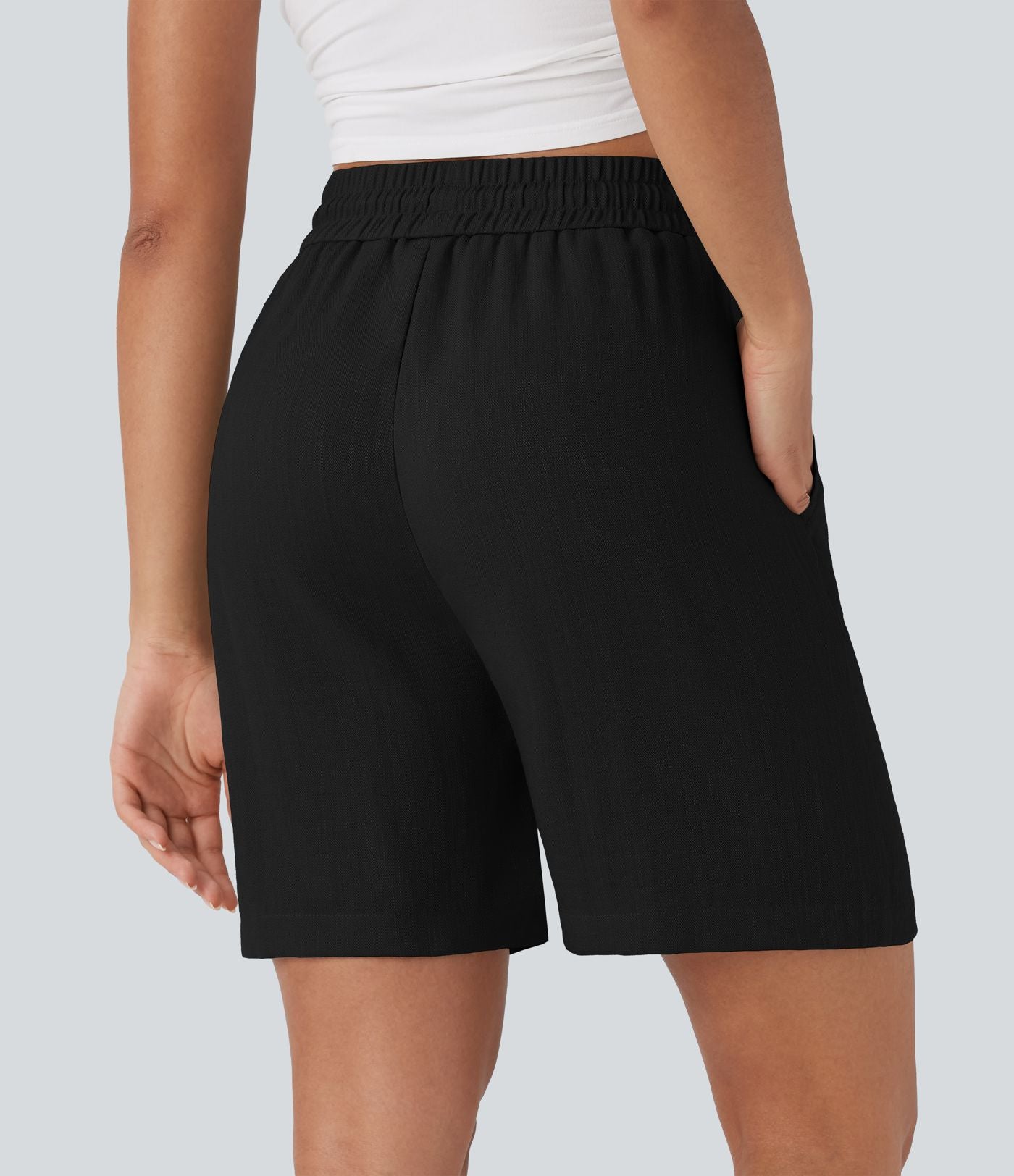 Short décontracté effet lin taille haute avec cordon de serrage et poches latérales