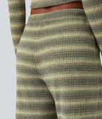 Pantalon large gaufré taille mi-haute avec cordon de serrage, rayures dégradées et poches