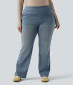 Jean décontracté Halara Flex™ grande taille bootcut taille haute en maille extensible délavée avec multiples poches
