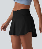 Jupe mini de tennis à œillets, taille haute, 2 en 1, coupe trapèze, croisée, avec poches