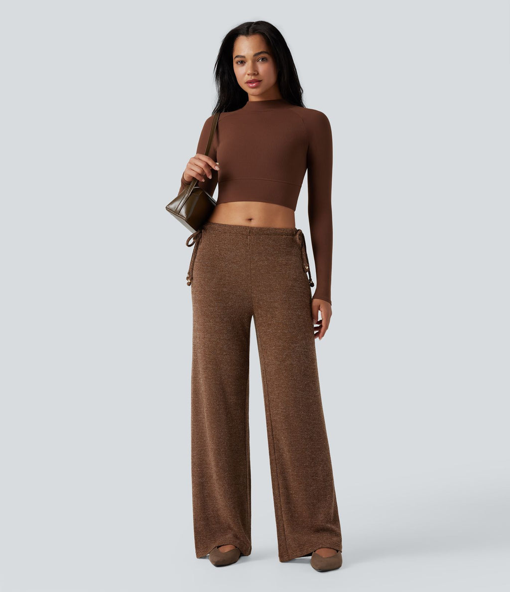Pantalon large tricot effet sparkle avec poches