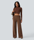 Pantalon large tricot effet sparkle avec poches