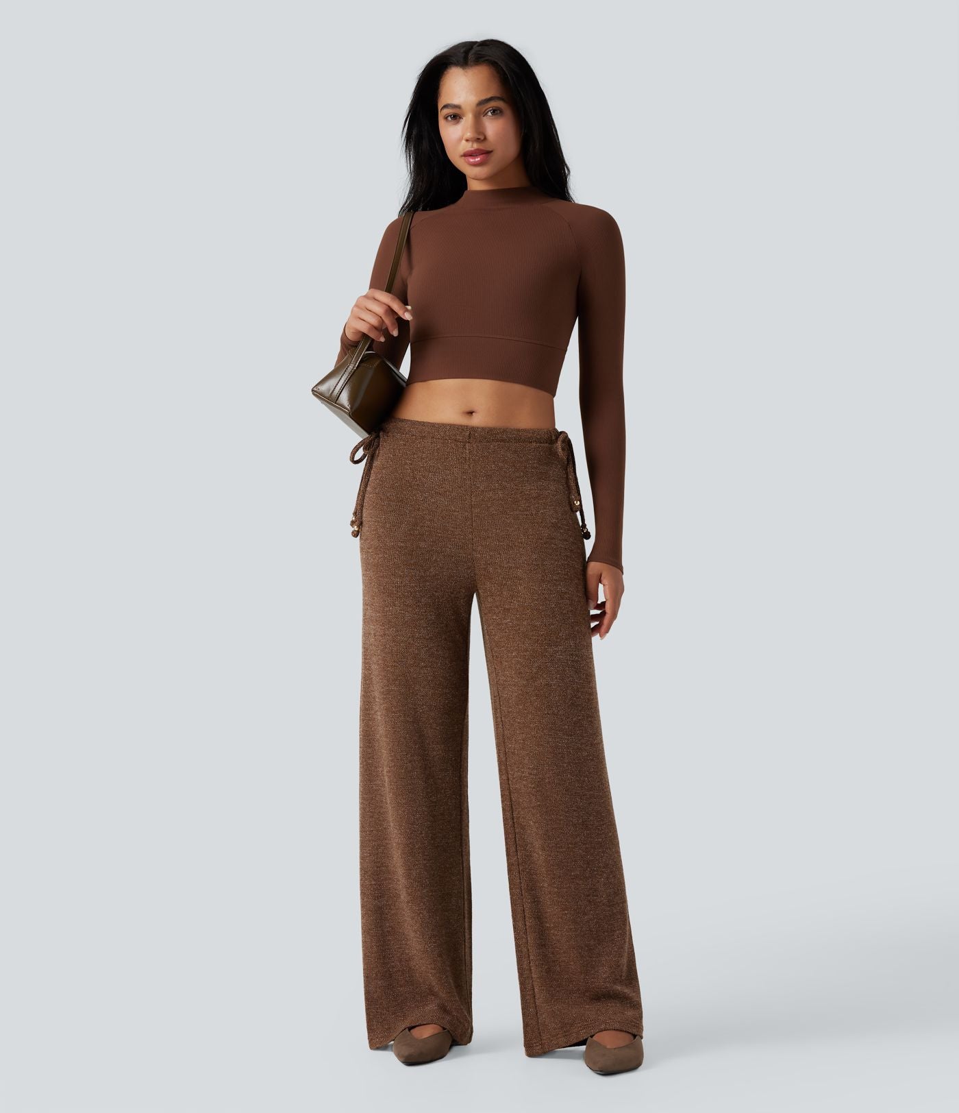 Pantalon large tricot effet sparkle avec poches