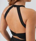 Robe longue de danse évasée à dos ouvert avec torsade grandes tailles et short intégré - Édition Easy Peasy