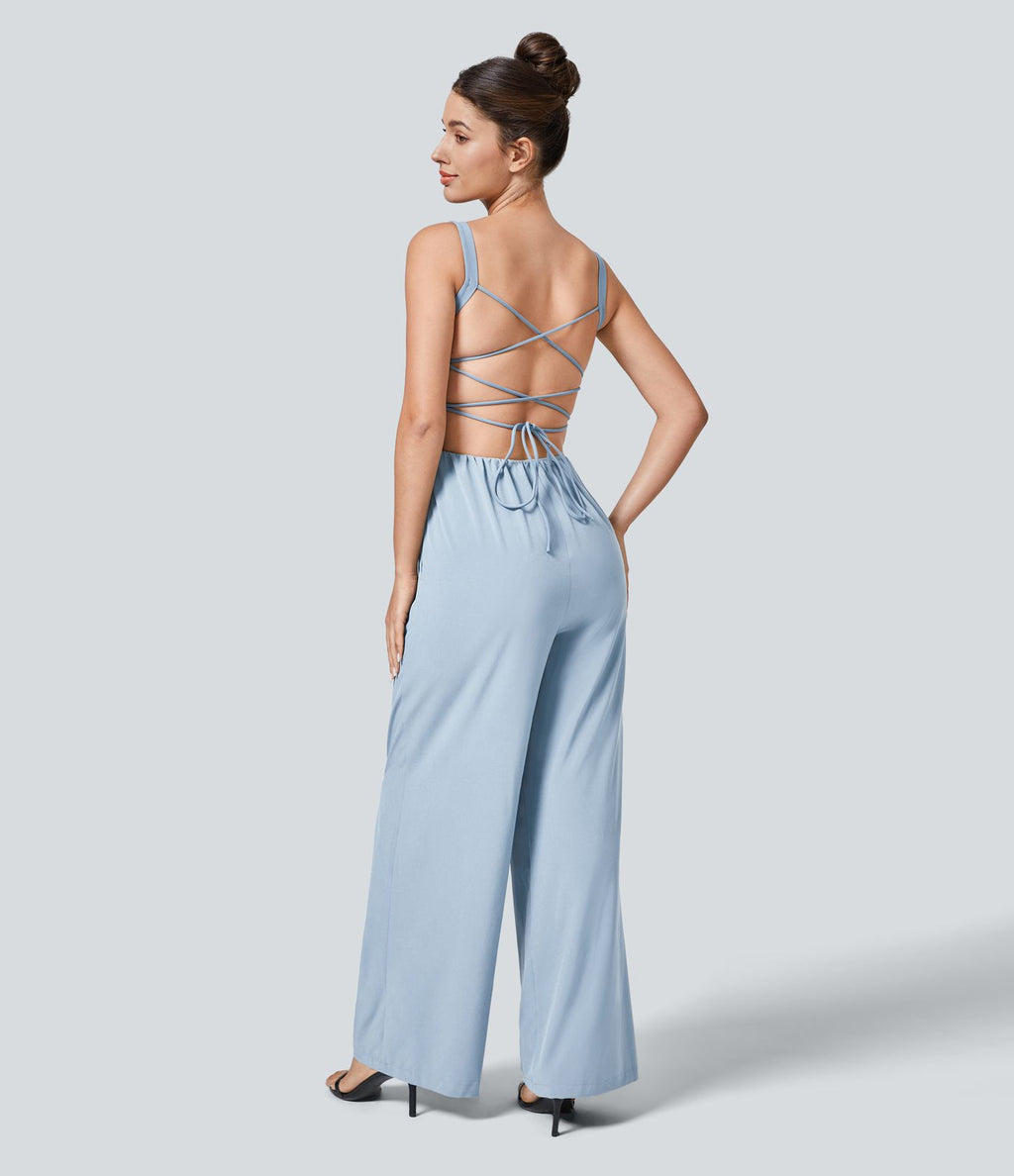Breezeful™ Combinaison Casual Dos Nu Croisé avec Lacets et Poches Latérales à Séchage Rapide