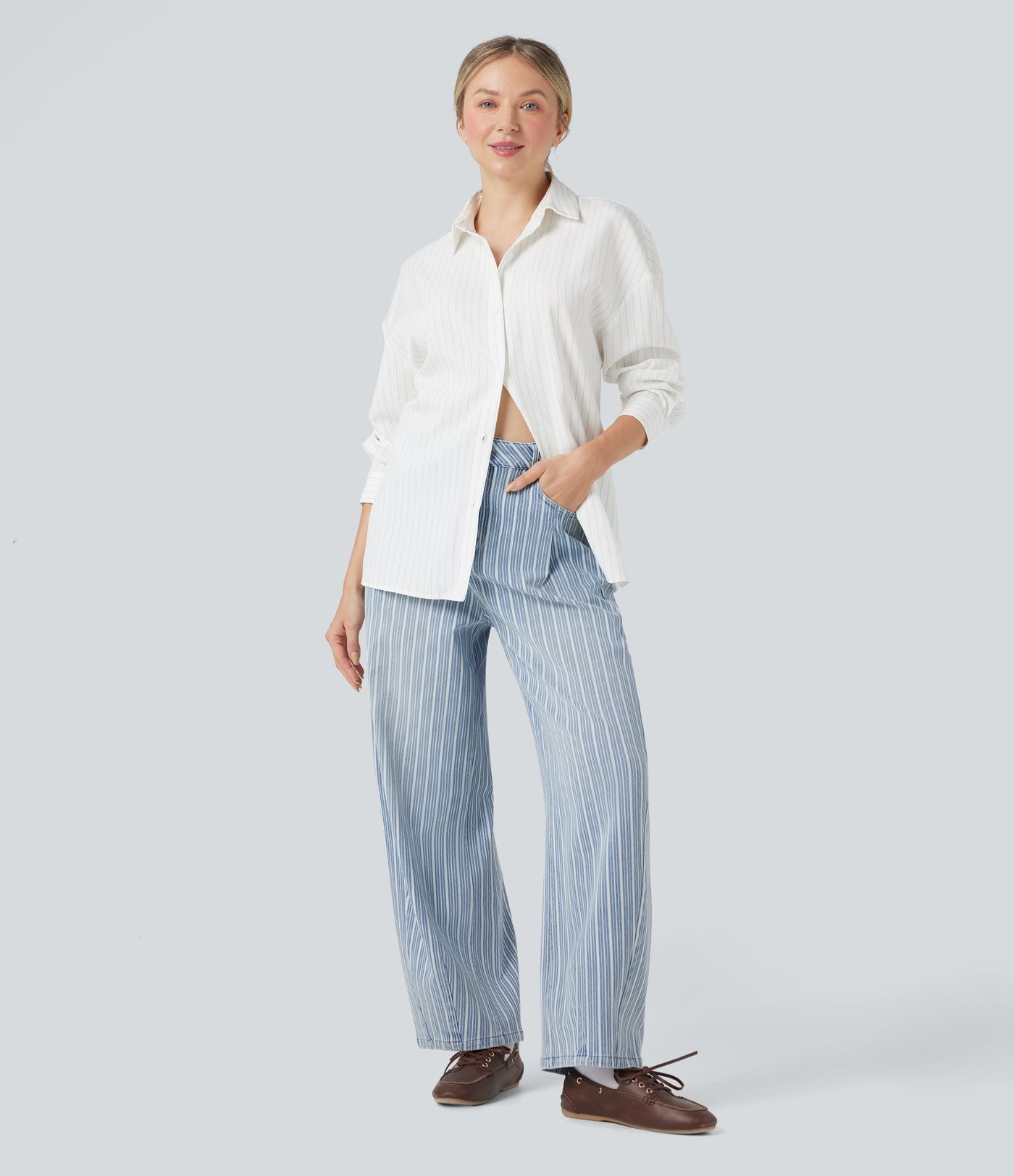 Jean barrel Halara Flex™ rayé taille haute avec poches