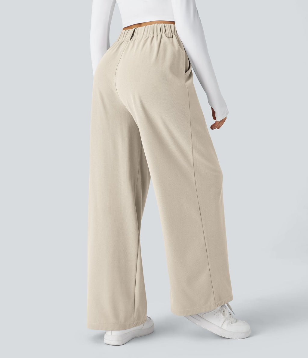 Pantalon Tailleur Large Fluide Halara Flex™ Gaufré Taille Haute Poches Latérales