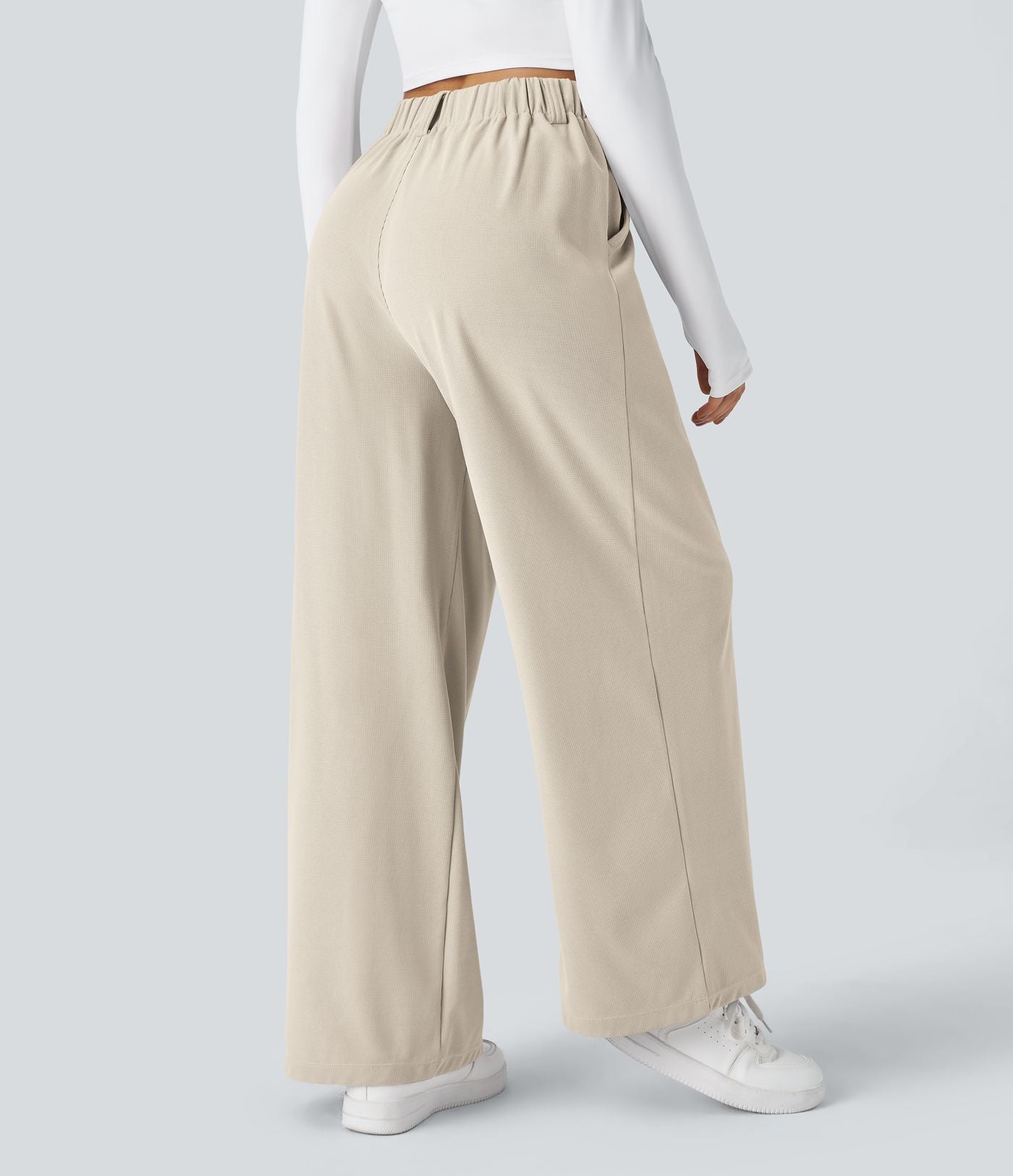 Pantalon Tailleur Large Fluide Halara Flex™ Gaufré Taille Haute Poches Latérales