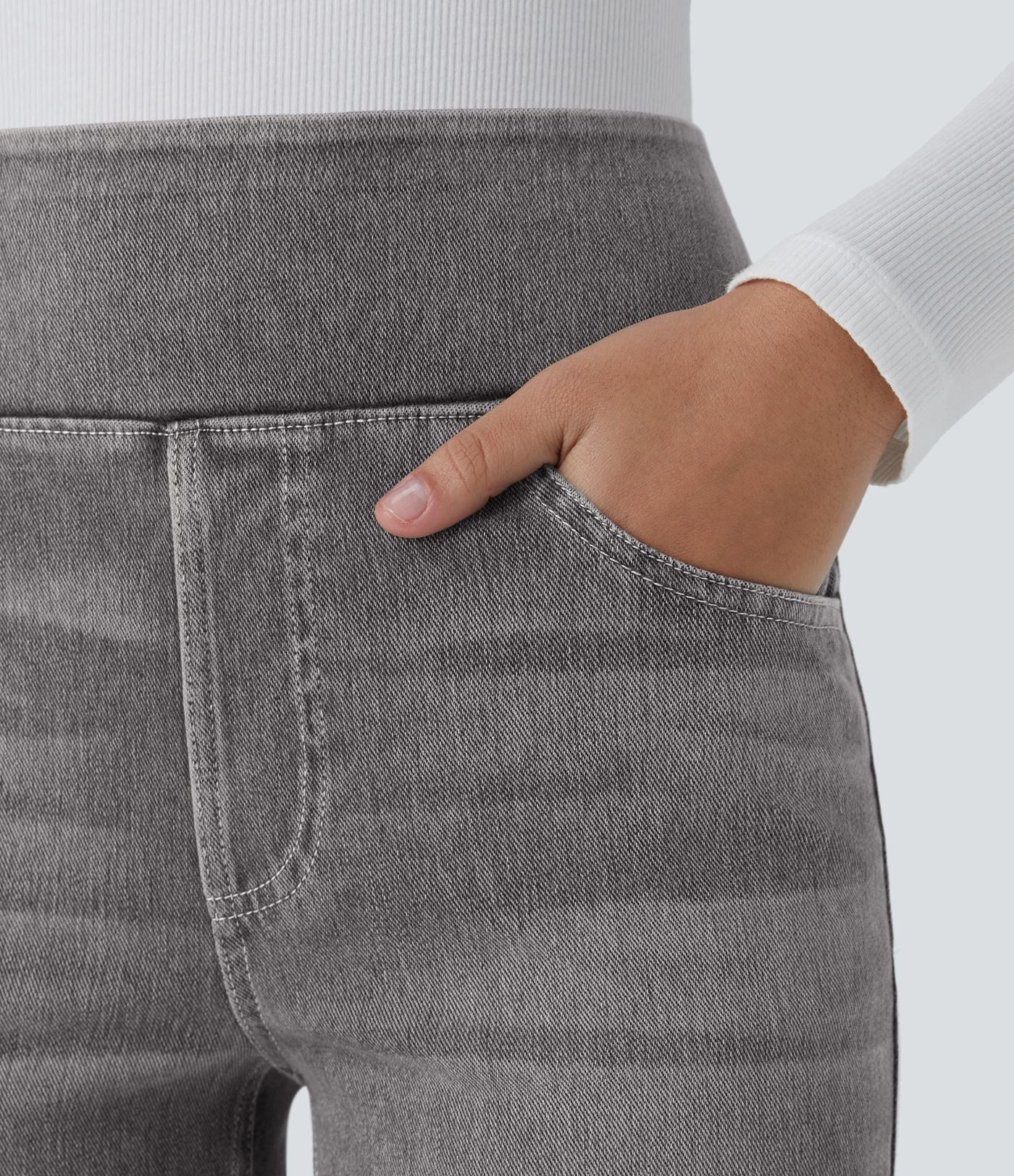 Halara Flex™ Jean bootcut décontracté extensible délavé taille haute à poches multiples