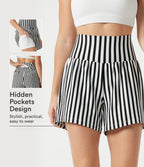 Short de yoga ample 2 en 1 à rayures taille ultra haute avec poches