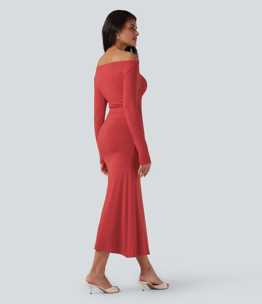 Robe longue épaules dénudées manches longues