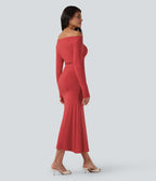Robe longue épaules dénudées manches longues