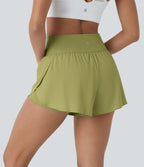 Softlyzero™ QuickDry Short de course à pied 2-en-1 taille haute à ourlet croisé avec pois réfléchissants et poches latérales