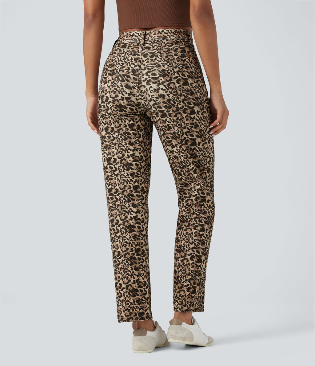 Jean Halara Flex™ coupe droite imprimé léopard taille haute avec poches