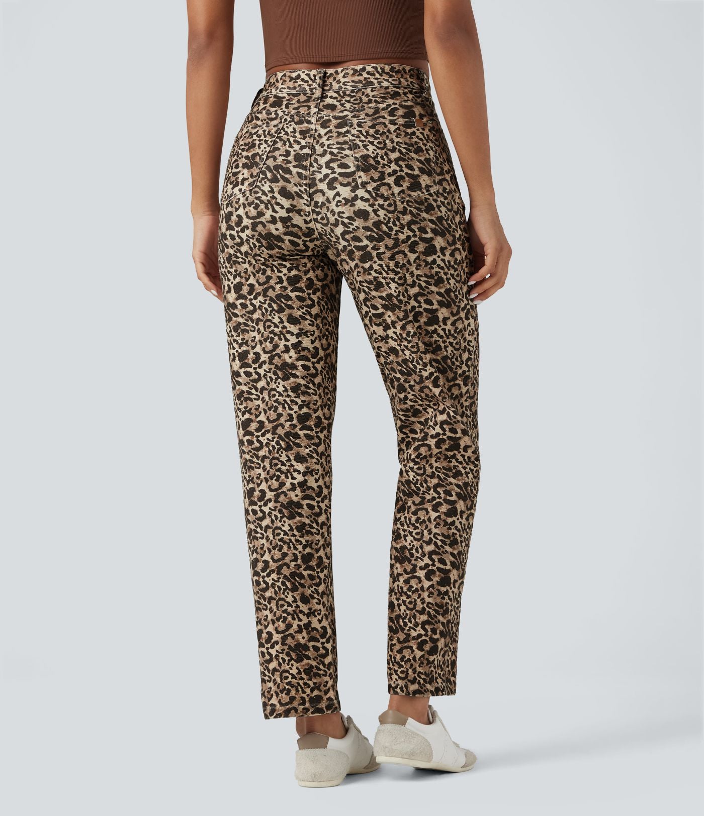 Jean Halara Flex™ coupe droite imprimé léopard taille haute avec poches