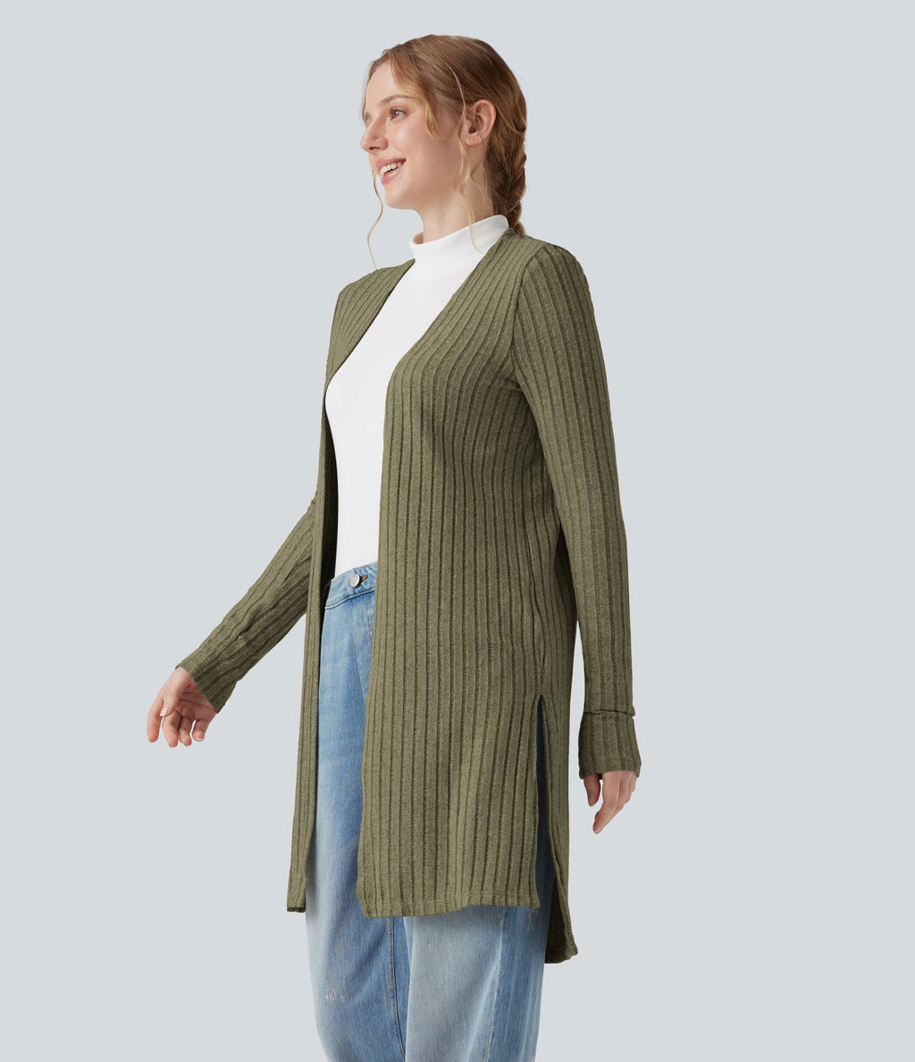 Manteau décontracté côtelé à manches longues avec fentes