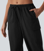 Pantalon cargo casual droit taille mi-haute avec cordon de serrage et poches