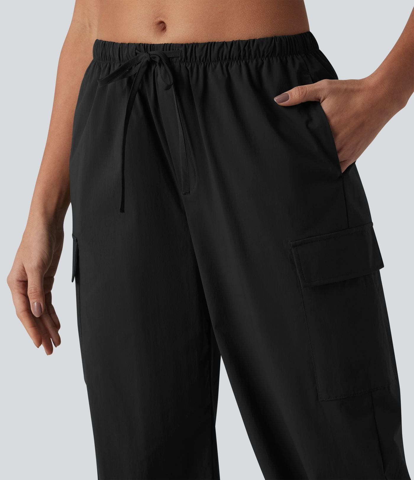 Pantalon cargo casual droit taille mi-haute avec cordon de serrage et poches