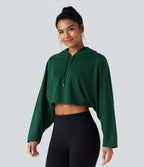 Sweat-shirt court à capuche épaules tombantes coupe décontractée
