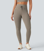 Legging de yoga rayé taille haute avec cordon de serrage et poches