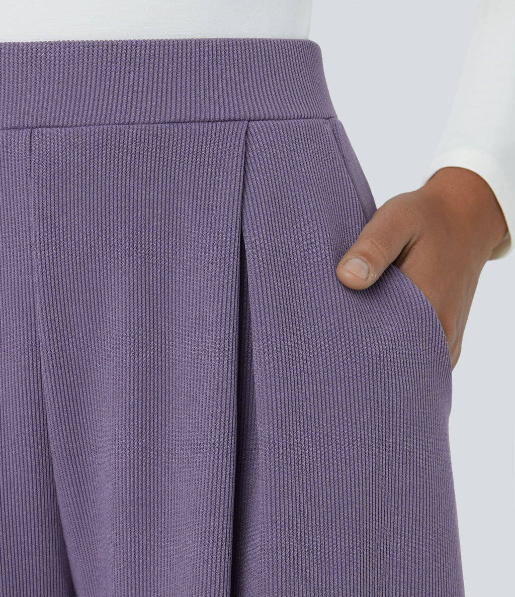 Pantalon décontracté harem uni côtelé, taille haute, avec poches