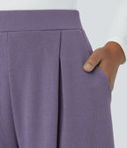 Pantalon décontracté harem uni côtelé, taille haute, avec poches