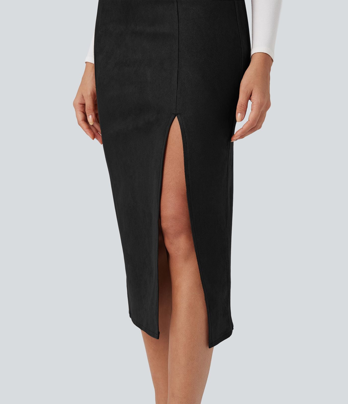 Jupe midi moulante en daim taille haute