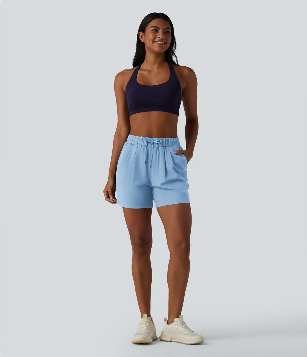 Short de yoga plissé taille haute élastique 12,5 cm avec cordon de serrage et poches