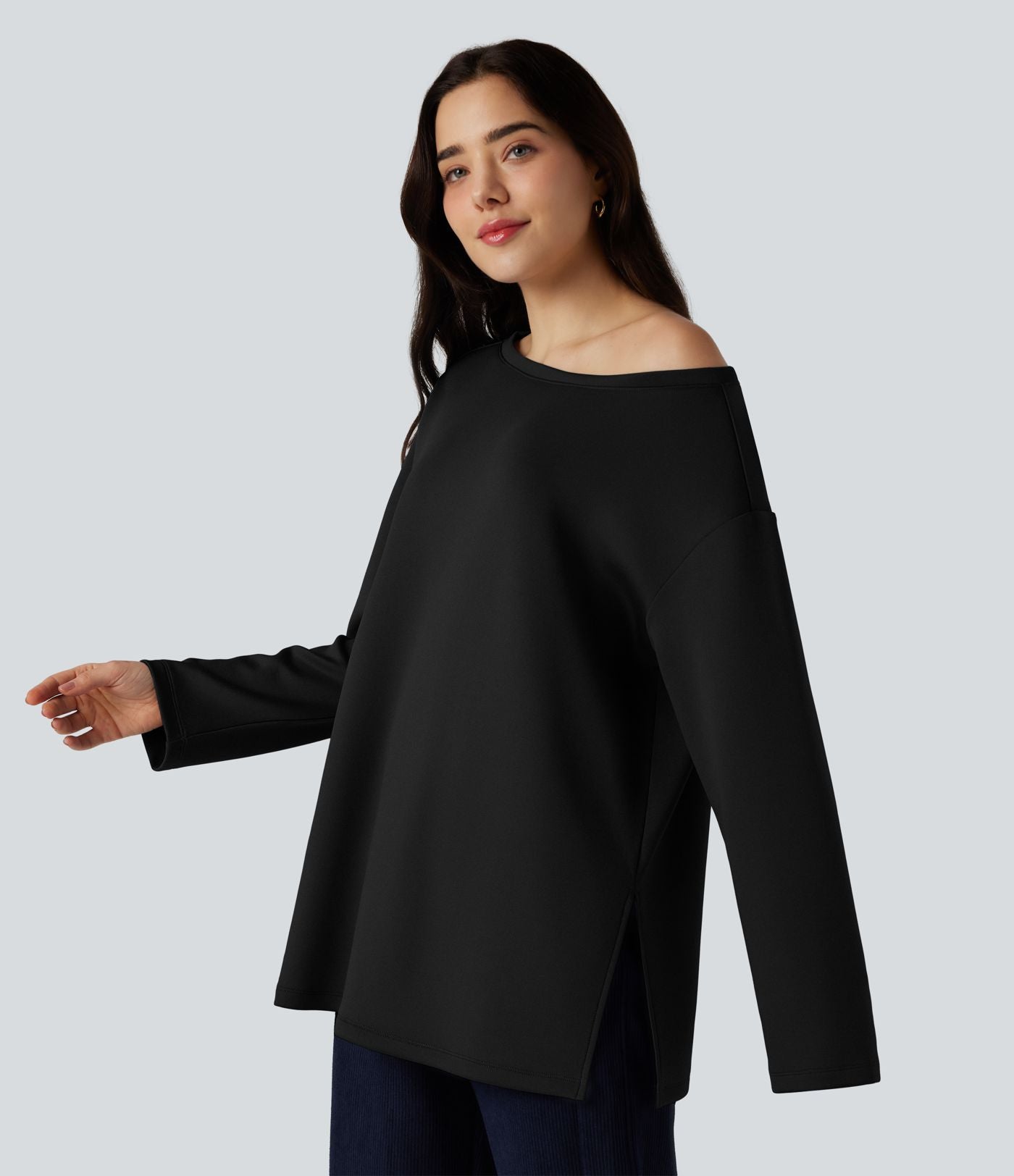 Sweat-shirt col bateau manches longues coupe décontractée