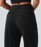 Pantalon casual taille haute en lin stretch coupe barrel avec poches