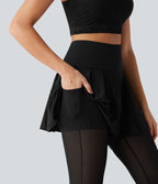 Legging de danse flare Breezeful™ 2-en-1 avec jupe plissée, taille haute, mesh contrasté, séchage rapide et poches