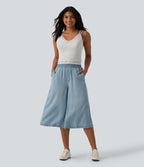 Jean large casual capri taille haute en lyocell avec poches