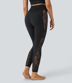 Softlyzero™ Legging Yoga 7/8 Taille Haute avec Poche au Dos Découpe Croisée et Dentelle Contrastante
