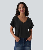 T-shirt casual col V manches raglan courtes coupe ample