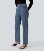 Halara Flex™ Jean droit extensible à taille haute avec bouton, fermeture éclair et poches multiples