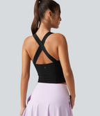 Débardeur de yoga SoftlyZero™ à col V, bretelles croisées, coussinets amovibles et protection solaire UPF 50+