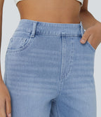 Jean droit slim Halara Flex™ taille haute avec multiples poches effet frais InstantCool en maille denim extensible délavée