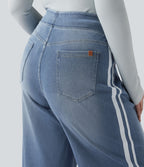 Halara Flex™ Jean large fluide taille haute à rayures délavé décontracté grande taille avec poches
